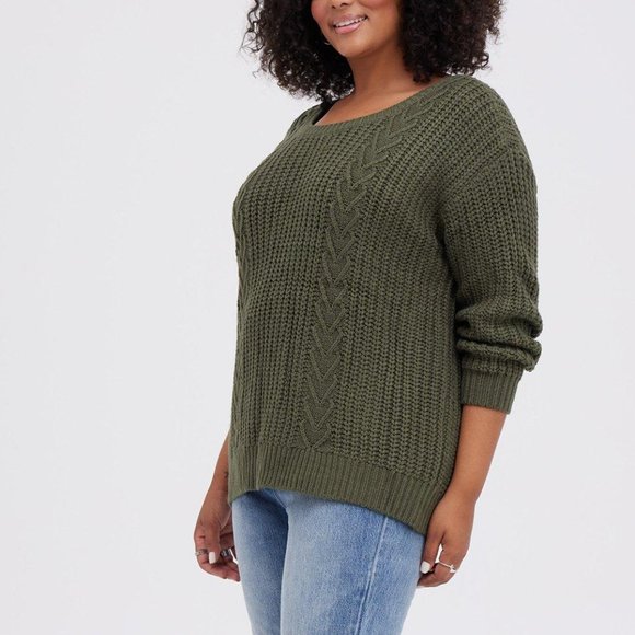 Torrid Cable Sweater Tie Back Sweater in Green NWT - Picture 4 of 6